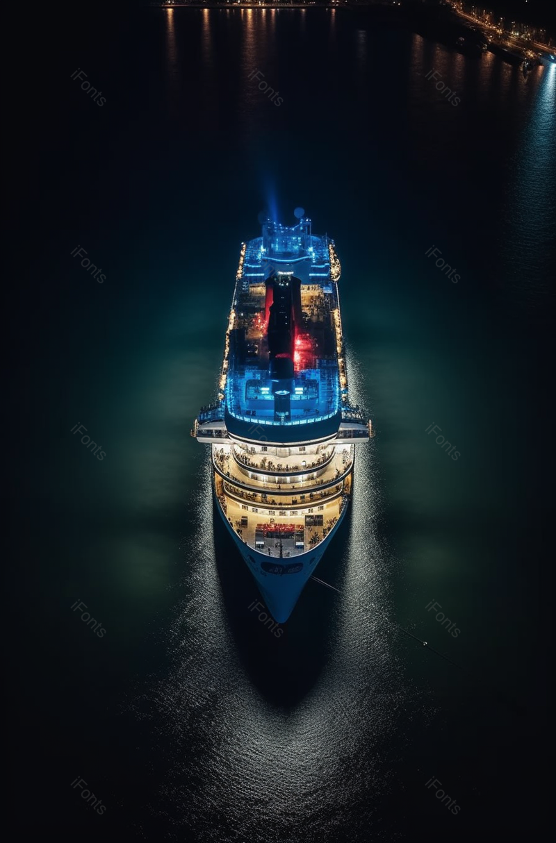 夜晚大海上的邮轮灯光闪烁在行驶全景摄影图,高清,摄影图,摄影图片,图片大全,摄影图免费下载